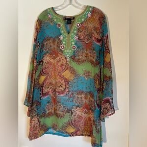 saint tropez west colorful embellished tunic XL